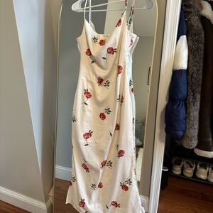 Floral White Dress Cowl Neck